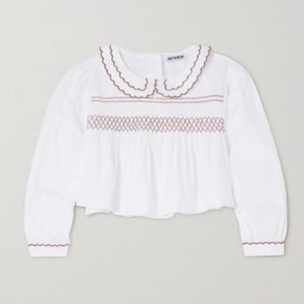 Nwot Batsheva Fresh Cotton Smocked Embroidery Boho Cropped Top 6 S - Picture 7 of 11